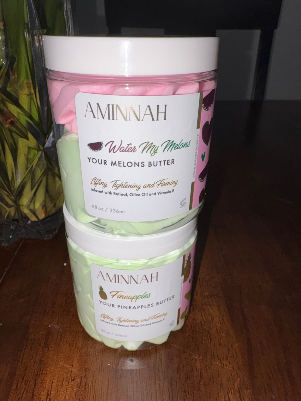 AMINNAH Water My Melons & Pineapples Body Butter Duo - Pink & Light Green